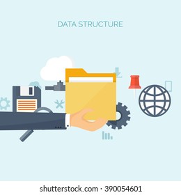 Vector Illustration. Flat Background. Computing, Cloud Technology. Data Migration. 