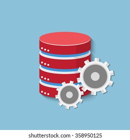 Vector illustration. Flat background. Database, server, information transfer. Global storage.