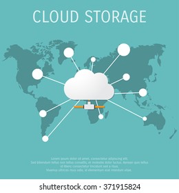 Vector illustration - Flat background - Database - server - information transfer - Global storage