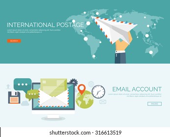 Vector illustration. Flat background. Emailing and communication. Postal services. hand with paper plane. Information delivery. Chatting, messaging. Message,sms.