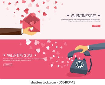 Vector illustration. Flat background with envelope. Love, hearts. Valentines day. Be my valentine. 14 february.  Message.