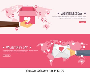 Vector illustration. Flat background with envelope. Love, hearts. Valentines day. Be my valentine. 14 february.  Message.