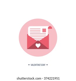 Vector illustration. Flat background with envelope. Love, hearts. Valentines day. Be my valentine. 14 february.  Message.