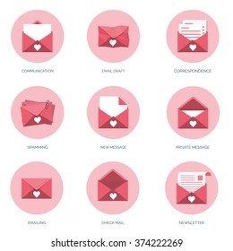 Vector illustration. Flat background with envelope. Love, hearts. Valentines day. Be my valentine. 14 february.  Message.