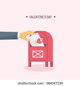 Vector illustration. Flat background with envelope. Love, hearts. Valentines day. Be my valentine. 14 february.  Message.