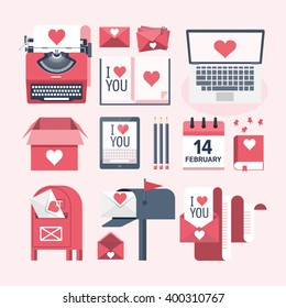 Vector illustration. Flat background with envelope. Love, hearts. Valentines day. Be my valentine. 14 february.  Message.