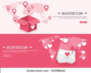 Vector illustration. Flat background with envelope. Love, hearts. Valentines day. Be my valentine. 14 february. Message.