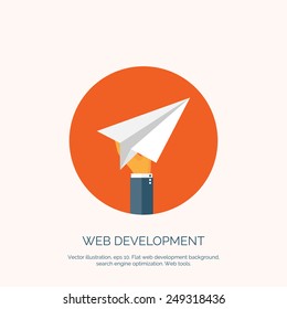 Vector illustration. Flat background with hand and 