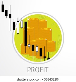 Vector illustration. Flat background. Market trade. Trading platform and account. Moneymaking,business. Market analysis. Investing.