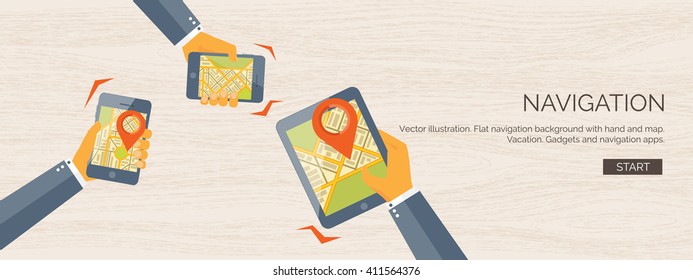 Vector illustration. Flat background. Navigation,traveling.  Map pointer,location finding. Web application.