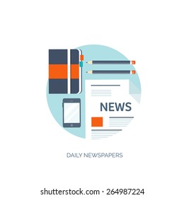 Vector illustration. Flat background. Online news. Newsletter and information. Business and market news. Financial report.