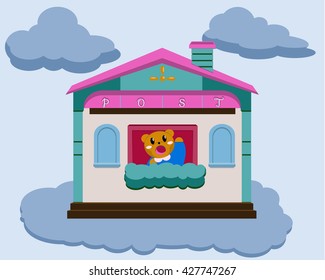Vector illustration. Flat background. Postbox.  Postal services. 