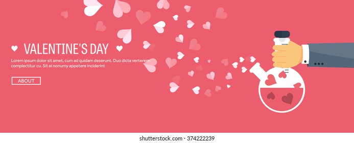 Vector illustration. Flat background with potion. Love, hearts. Valentines day. Be my valentine. 14 february. 