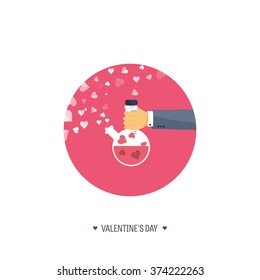 Vector illustration. Flat background with potion. Love, hearts. Valentines day. Be my valentine. 14 february. 