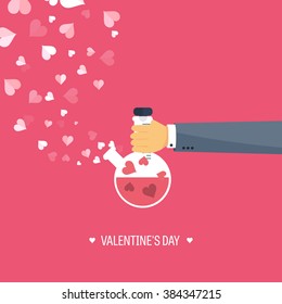 Vector illustration. Flat background with potion. Love, hearts. Valentines day. Be my valentine. 14 february. 