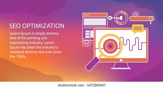 Vector illustration. Flat background. SEO. Search engine optimization. App development.Web pages and bookmarks