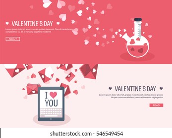 Vector illustration. Flat background with tablet and potion. Love, hearts. Valentines day. Be my valentine. 14 february.