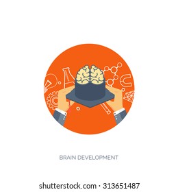 Vector illustration. Flat backgrounds set. Distance education and learning. Online courses and web school. Knowledge and information. Study process. E-learning.