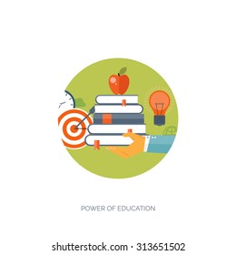 Vector illustration. Flat backgrounds set. Distance education and learning. Online courses and web school. Knowledge and information. Study process. E-learning.