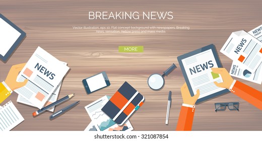 Vector illustration. Flat backgrounds set. Online news. Newsletter and information. Business and market news. Financial report.