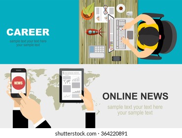 Vector illustration. Flat backgrounds set. Online news. Newsletter and information. Business and market news. business analysis and planning, consulting.Concepts web banner and printed materials.