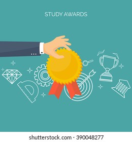 Vector illustration. Flat backgrounds set. Distance education,learning. Online courses, web school. Knowledge,information. Study process. E-learning.