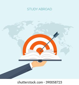 Vector illustration. Flat backgrounds set. Distance education,learning. Online courses, web school. Knowledge,information. Study process. E-learning.