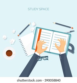 Vector illustration. Flat backgrounds set. Distance education,learning. Online courses, web school. Knowledge,information. Study process. E-learning.