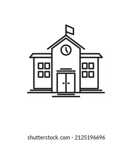 ilustración vectorial del edificio de la escuela de línea negra plana
