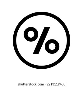 Vector illustration of flat black percentage in circle icon on white background.