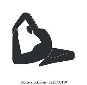 Vector illustration with flat black silhouette of female character. Sportive woman learns yoga posture Eka Pada Rajakapotasana 1. Fitness exercise - One Legged King Pigeon Pose I. Minimalistic design