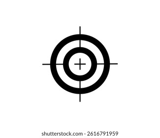 Vector illustration of a flat black target icon with circular ring and crosshairs, ideal for aiming, focusing, shooting or strategy concepts in business and marketing design.