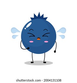 Vector illustration of a flat blueberry character with cute cry expression, isolated on white background, simple minimal style, fresh fruit for mascot collection, emoticon