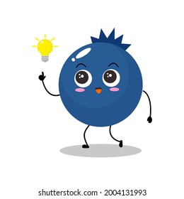 Vector illustration of a flat blueberry character with cute getting idea expression, isolated on white background, simple minimal style, fresh fruit for mascot collection, emoticon