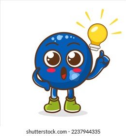 Vector illustration of a flat blueberry character with cute getting idea expression, isolated on white background, Blueberry Fruit cartoon mascot character get an idea