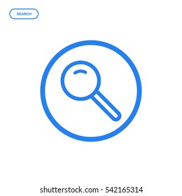 Vector illustration of flat bold line magnifier icon. Graphic design concept of web search. Use in Web Project and Applications. Blue outline isolated object.