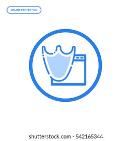 Vector illustration of flat bold line shield and screen icon. Graphic design concept of online protection . Use in Web Project and Applications. Blue outline isolated object.