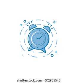 Vector illustration of flat bold line alarm clock icon. Graphic design concept of wake up, get up time. Use in Web Project and Applications. Blue outline isolated object.