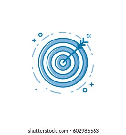Vector illustration of flat bold line target goal or aim icon. Graphic design concept of successful shoot. Use in Web Project and Applications. Blue outline isolated object.