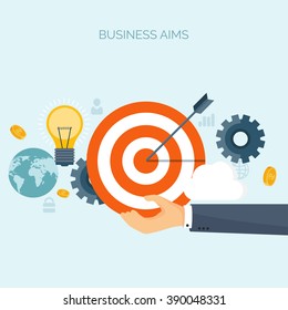 Vector illustration. Flat business concept background. Achievements, mission. Aims, new ideas. Smart solutions. 
