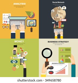 Vector illustration. Flat business, social network,time is money.Concepts for web banner and printed materials.