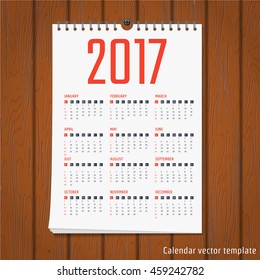 Vector Illustration of flat calendar 2017 for Design, Website, Background, Banner. Minimalism Template for your company brand Calender