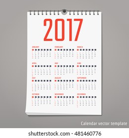Vector Illustration of flat calendar 2017 for Design, Website, Background, Banner. Minimalism Template for your company brand Calender