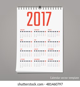Vector Illustration of flat calendar 2017 for Design, Website, Background, Banner. Minimalism Template for your company brand Calender