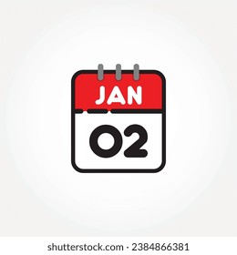 Vector illustration of flat calendar icon. Simple calendar with January 02