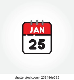 Vector illustration of flat calendar icon. Simple calendar with January 25