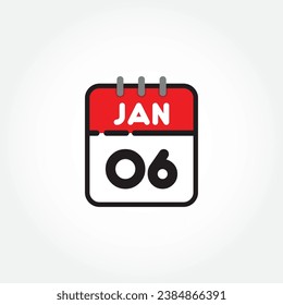 Vector illustration of flat calendar icon. Simple calendar with January 06