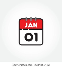 Vector illustration of flat calendar icon. Simple calendar with January 01