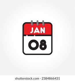 Vector illustration of flat calendar icon. Simple calendar with January 08