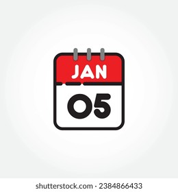 Vector illustration of flat calendar icon. Simple calendar with January 05